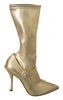 Dolce & Gabbana Elegant Gold Ankle Boots Socks with Rhinestones