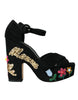 Dolce & Gabbana Black Floral Ankle Strap Heels Sandals Shoes