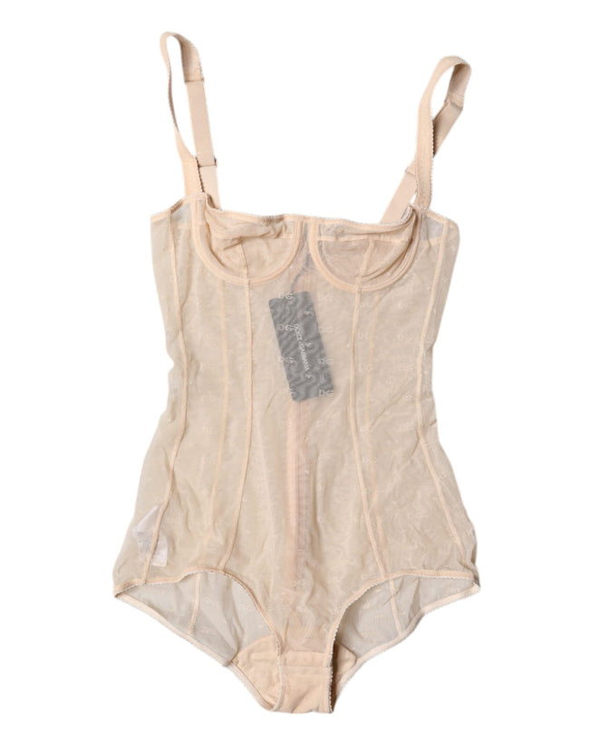Dolce & Gabbana Beige Tulle Balconette Bra Bodysuit Underwear
