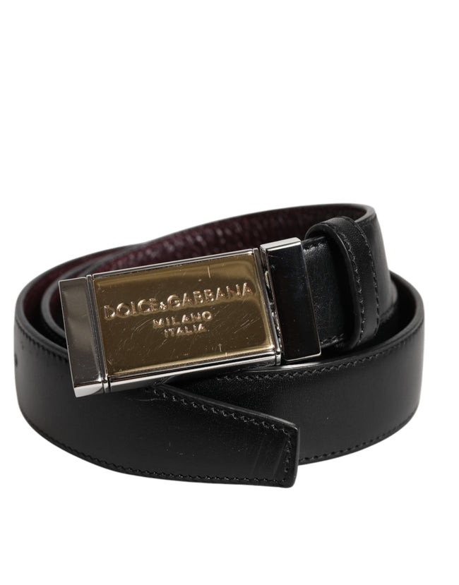 Dolce & Gabbana Black Brown Leather Metal Buckle Reversible Belt
