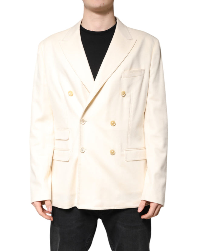 Dolce & Gabbana Beige Cashmere Double Breasted Coat Blazer