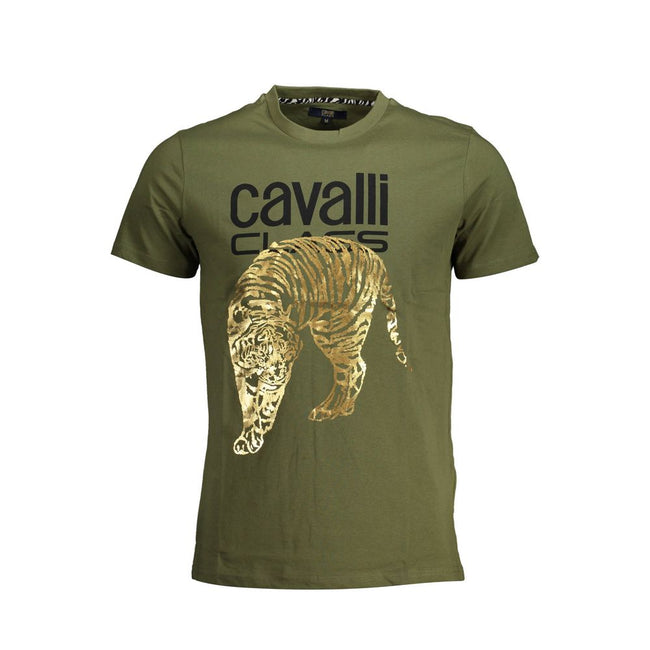 Cavalli Class Green Cotton Men T-Shirt