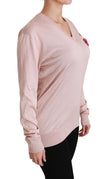 Dolce & Gabbana Pink Floral Silk V-Neck Sweater