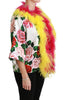 Dolce & Gabbana Elegant Floral Cape Jacket with Fur Details