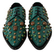 Dolce & Gabbana Emerald Leather Dress Shoes with Crystal Accents