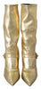 Dolce & Gabbana Elegant Gold Ankle Boots Socks with Rhinestones