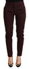 Just Cavalli Maroon Slim Fit Skinny Pants with Zipper Detail