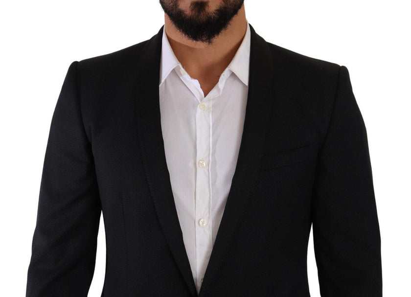Dolce & Gabbana Elegant Black Patterned Wool-Silk Suit