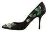 Dolce & Gabbana Elegant Black Rose Print Leather Heels