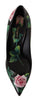 Dolce & Gabbana Elegant Black Rose Print Leather Heels