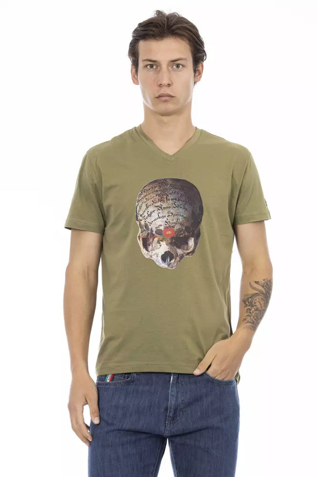 Trussardi Action Green Cotton Men V-Neck T-Shirt