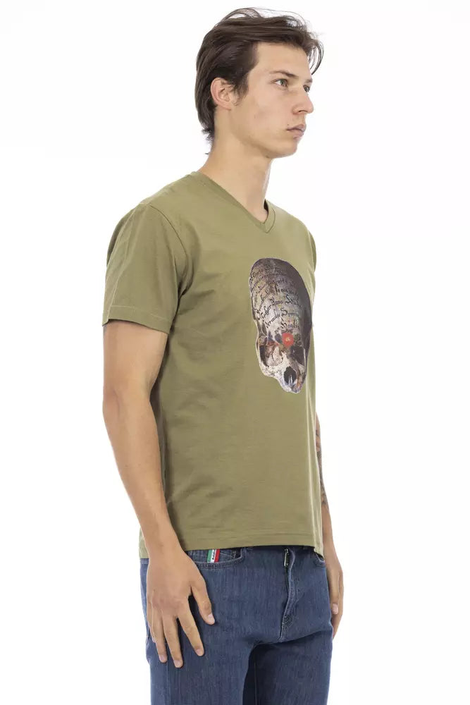 Trussardi Action Green Cotton Men V-Neck T-Shirt