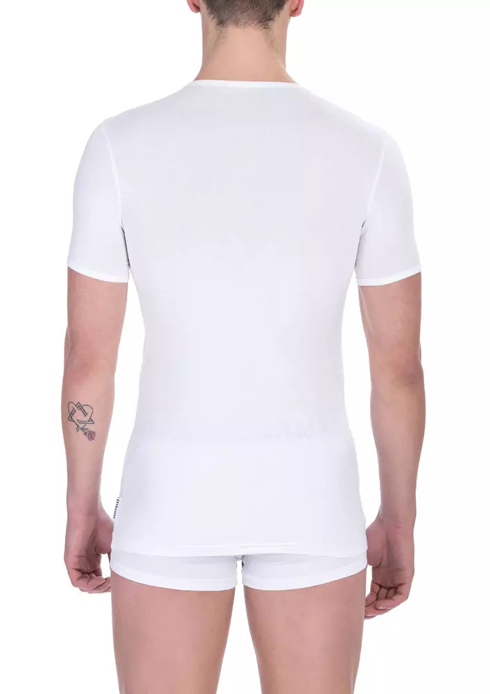 Bikkembergs White Cotton Men V-Neck T-Shirt