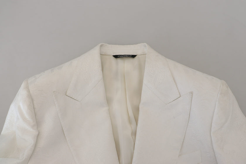 Dolce & Gabbana Elegant White Floral Brocade Trench Coat