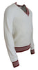 Dolce & Gabbana Off White Silk Cotton V-Neck Sweater
