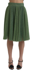 Dolce & Gabbana Enchanting Metallic Green Pleated A-Line Skirt