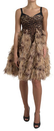 Dolce & Gabbana Sleeveless Leopard Chiffon Ostrich-Feather Dress