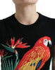 Dolce & Gabbana Elegant Crew Neck Wool Silk Tank with Bird Embroidery