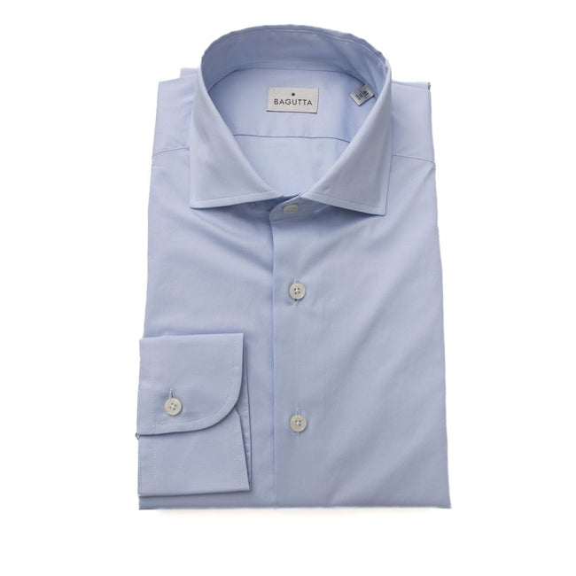 Bagutta Light Blue Cotton Men Shirt with French Collar