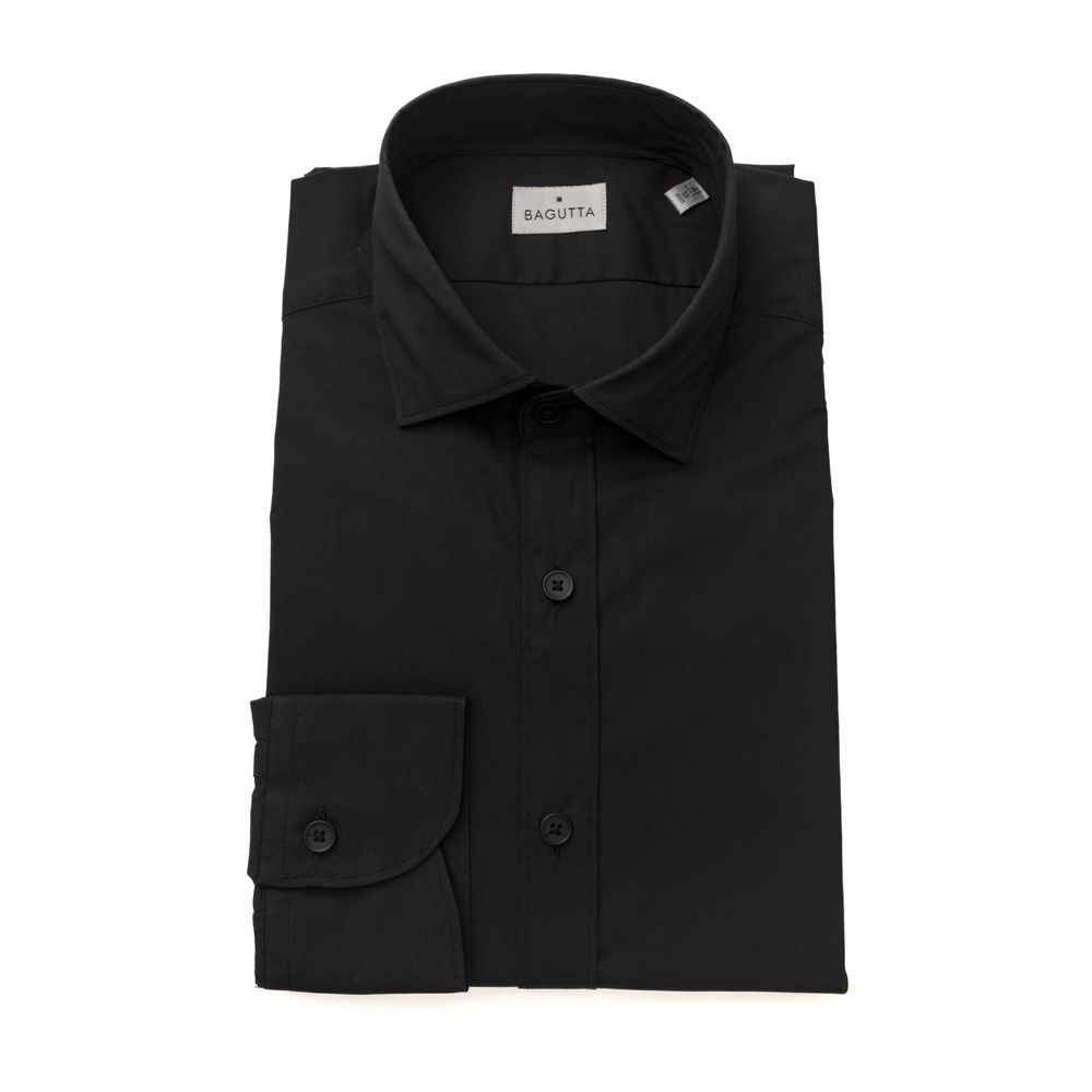 Bagutta Black Cotton Men's Shirt Slim Fit with French Collar