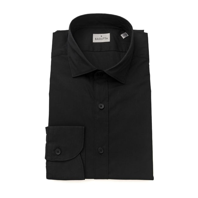 Bagutta Black Cotton Men's Shirt Slim Fit with French Collar