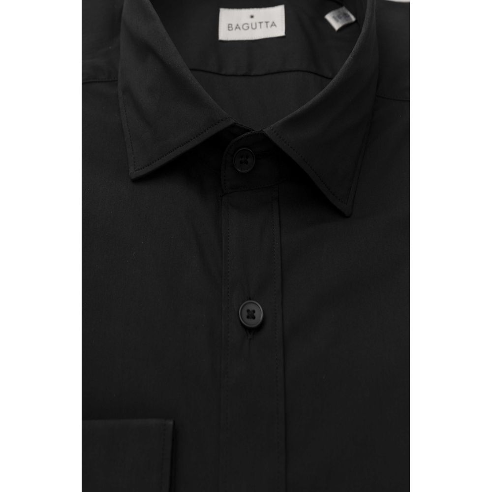 Bagutta Black Cotton Men's Shirt Slim Fit with French Collar