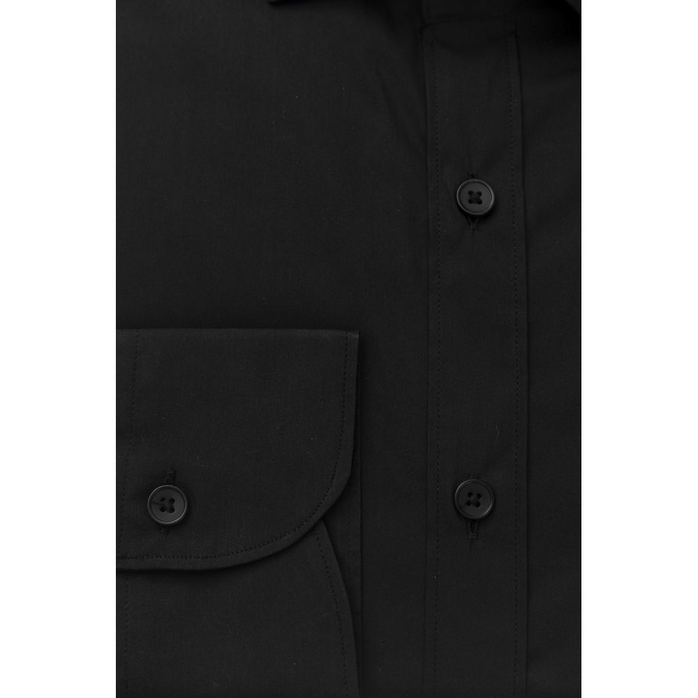 Bagutta Black Cotton Men's Shirt Slim Fit with French Collar