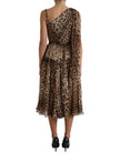 Dolce & Gabbana Elegant One-Shoulder Leopard Midi Dress