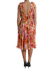Dolce & Gabbana Elegant Floral Silk Midi Dress with V-Neck