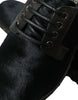Dolce & Gabbana Elegant Black Calf Fur Derby Shoes