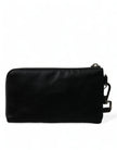 Dolce & Gabbana Elegant Black Nylon Leather Pouch with Silver Details