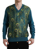 Dolce & Gabbana Silk V-Neck Peacock Feather Sweater