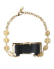 Dolce & Gabbana Gold Brass Clear Crystal Bow Chain Choker Necklace