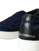 Dolce & Gabbana Blue Calfskin Hair Leopard Sneakers Shoes