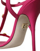 Dolce & Gabbana Pink Embellished Leather Sandals Heels Shoes