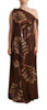 Dsquared² Brown Leaf Sequined Shift One Shoulder Long Dress