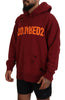 Dsquared² Maroon Cotton Tattered Hooded Printed Pullover Sweater