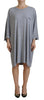 Dsquared² Gray Crystal Embellished Cotton Long Sleeves Dress