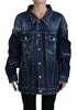 Dsquared² Blue Distressed Collared Denim Jacket