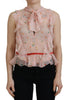 Dsquared² Pink Floral Print Silk Sleeveless Ascot Collar Top