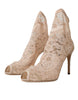 Dolce & Gabbana Beige Stretch Taormina Lace Boots Shoes