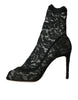 Dolce & Gabbana Black Stretch Taormina Lace Boots Shoes