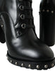 Dolce & Gabbana Black Leather Studded Lace Up Boots Shoes