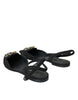 Dolce & Gabbana Black Leather Crystal Slingback Sandals Shoes