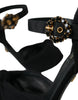 Dolce & Gabbana Black Suede Embellished Heels Sandals Shoes