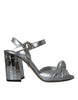 Dolce & Gabbana Silver Lambskin Leather Heels Sandals Shoes