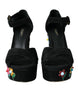 Dolce & Gabbana Black Floral Ankle Strap Heels Sandals Shoes