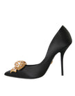 Dolce & Gabbana Black Satin Bow Crystal Heels Pumps Shoes