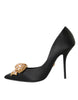 Dolce & Gabbana Black Satin Bow Crystal Heels Pumps Shoes
