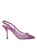 Dolce & Gabbana Purple Leather Mesh High Heels Slingback Shoes